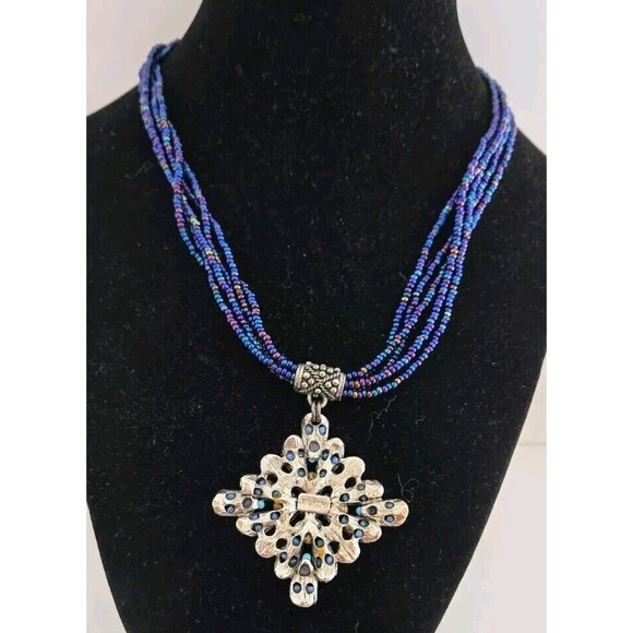 VTG F.A.I.T.H multicolor Rhinestones Pendant Multi Strand Seed Beads Necklace - Picture 7 of 14